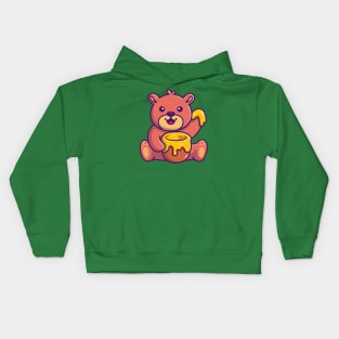 Cute Honey Bear With Honey Cartoon Kids Hoodie